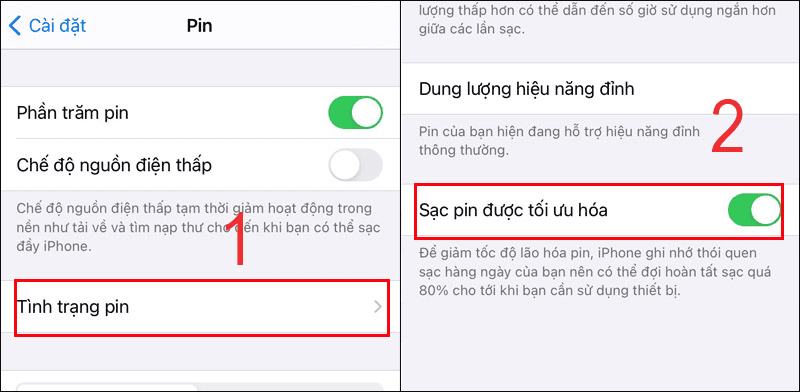 Bật tính năng Sạc pin được tối ưu hóa