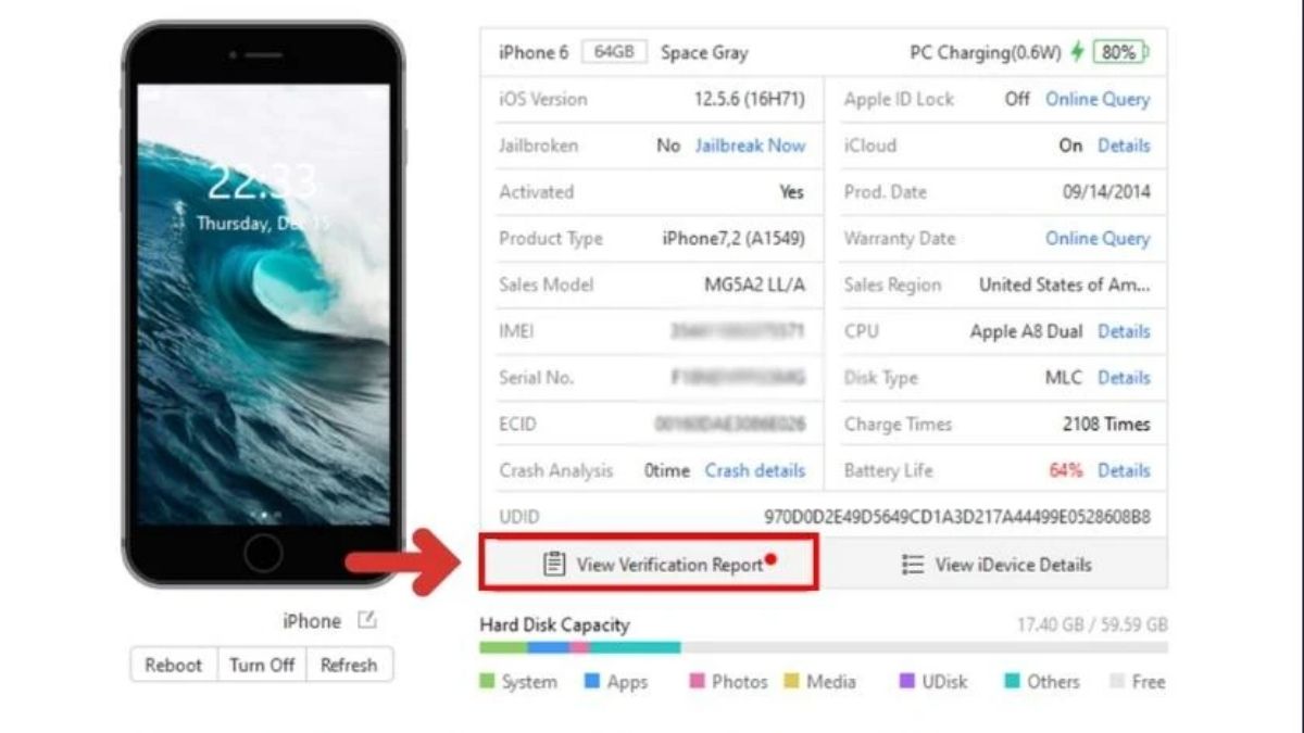 Cách kiểm tra pin iPhone đã thay bẵng 3utools bước 2