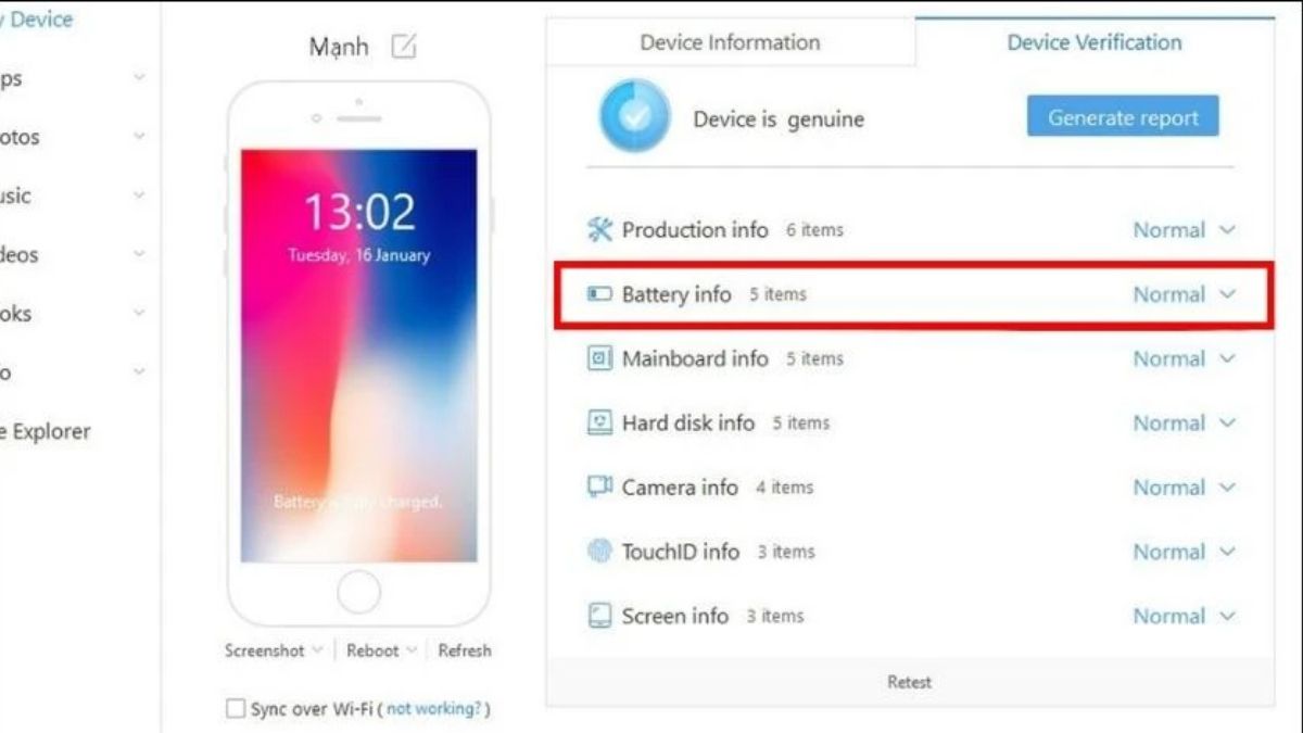 cách kiểm tra iphone đã thay pin bằng iTools bước 2